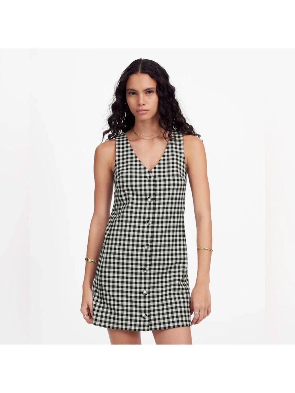 Madewell Black White Gingham Button Front A-Line Mini Dress Preppy 90s Size 2